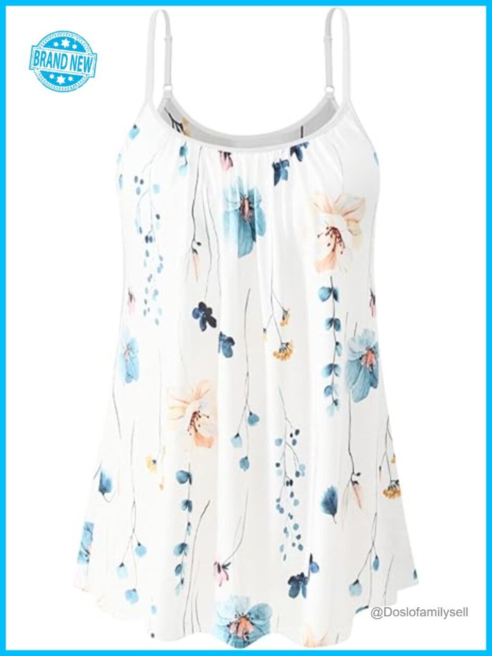 Built in Bra Camisole Adjustable Spaghetti Strap Pleated Tank Top Loose Fit